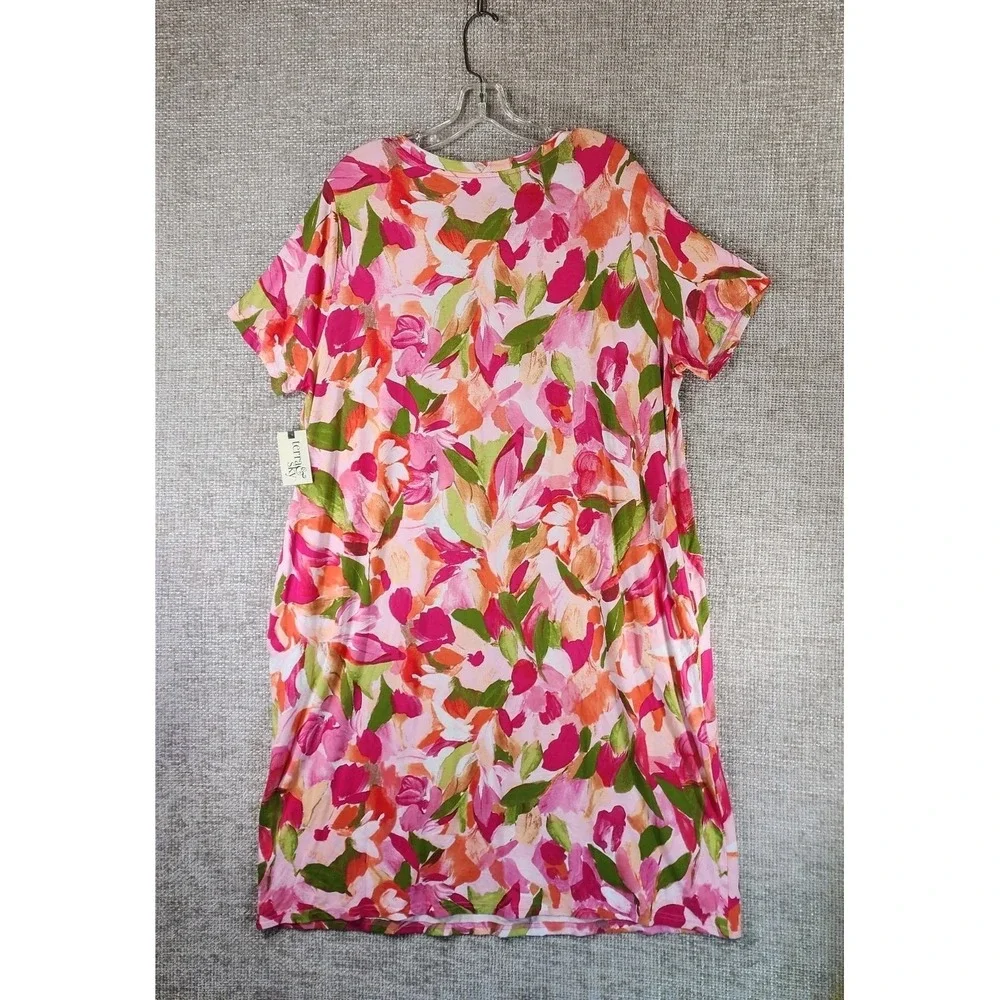 Terra & Sky Floral Knit T-Shirt Dress Womens Plus 1X Short Sleeve Pink NWT - Picture 6 of 11